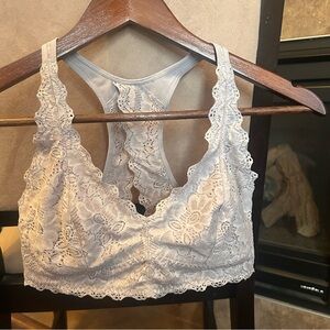 Black Bow Elegant Lace Bralette in Light Gray. Size Small
